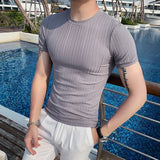 Bonsir British Style Summer Thin Ice Silk Solid T Shirts Men's Clothing Round Neck Short Sleeve Slim Fit Casual Tee Top Streetwear