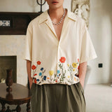 BONSIR  -  Summer New Men's Flower Print Short Sleeve Shirt Retro Casual Fashion Trend Simple Loose Seaside Vacation Hawaiian Men Tops