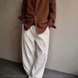 BONSIR  -  Korean style texture pleated ice silk casual pants for men's summer old money style drooping cleanfit wide-leg trousers