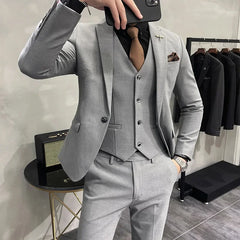 Bonsir 7XL-S (Jacket+Vest+Pant) Luxury Men Slim Fit Suit 3-Pcs Formal Business Work Wedding Stage Tuxedo High Quality Suit Men Clothing