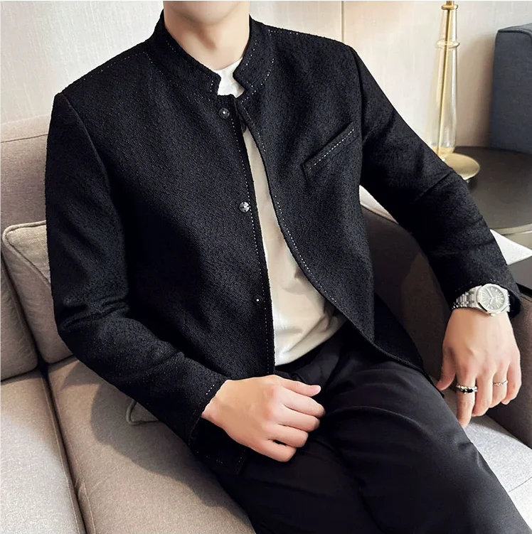 Bonsir New Chinese Style Stand-up Collar Short Jacket Spring Autumn Men's Color Blocked Fashion Slim Fit Casual Jacket Coats 4XL-M