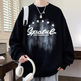 BONSIR  -  Young Style Spliced Sweatshirts Autumn Winter Fleece O-Neck Men's Clothing Loose Letter Printed Korean Basic Long Sleeve Hoodies