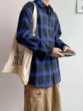 BONSIR  -  Long sleeve plaid shirt men's retro new trend in spring and autumn loose casual Joker coat shirt