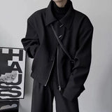 Bonsir Mens Jacket Short Asymmetric Placket Bomber Jacket Dark Streetwear Biker All-Match Trend Long Sleeve Top Men'S Clothing 2024