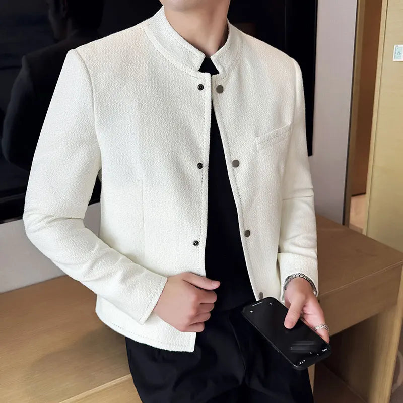 Bonsir New Chinese Style Stand-up Collar Short Jacket Spring Autumn Men's Color Blocked Fashion Slim Fit Casual Jacket Coats 4XL-M