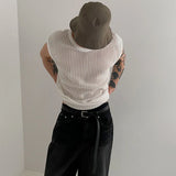 BONSIR  -  Y2K Style Hollow Out Knitted Tank Tops Men Summer New Fashion Streetwear O Neck Sleeveless Knit Vest Leisure Mens Knit Camisoles