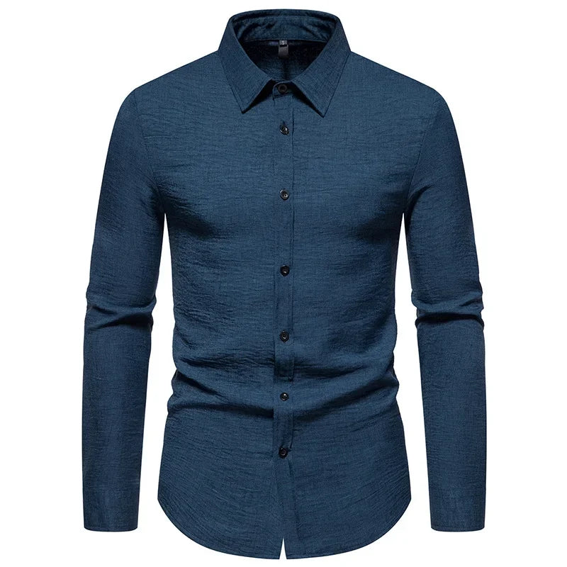 BONSIR  -  Autumn/Winter New Shirt Men's Solid Color Fashion Casual Long Sleeve Shirt Trendy Top Men