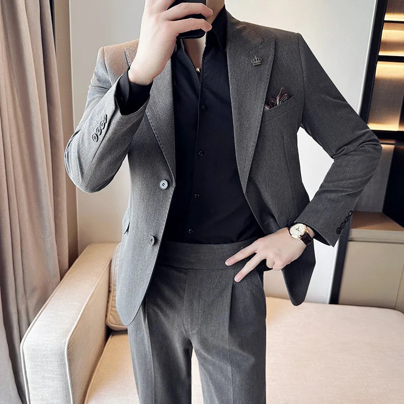 Bonsir (Jacket+Pant) Luxury Men Slim Fit Business Suits 2-Piece High Quality Italian Style Wedding Social Party Tuxedo Men Clothing