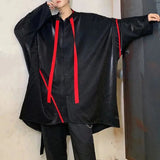 Bonsir Mens Japanese Dark Style Contrast Color Long-Sleeve Shirt New Autumn Genderless Fashion Personality Street Loose Top Unisex