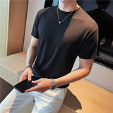 Bonsir Summer New Round Collar Short Sleeved T-shirt Men Cotton Loose Casual Solid Color Tee High Quality Mens Tops Streetwear