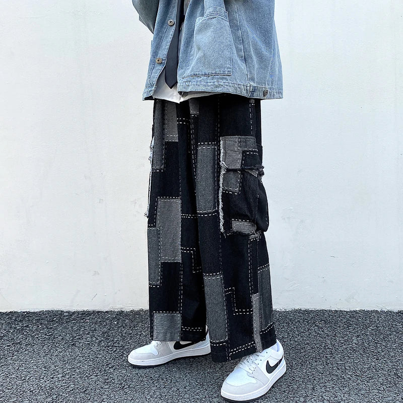 Bonsir Korean Fashion Loose Wide-leg Jeans Men‘s Hip Hop Trousers Harem Straight Pants Cargo Denim Jeans Street Baggy Casual Trousers