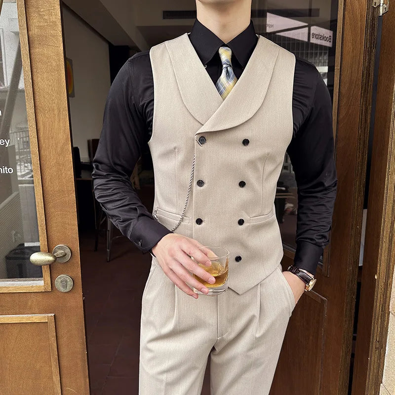 Bonsir (1 Pcs Vest）Latest Style Design Double Breasted Men Suit Vests Formal Groom Wedding Social Slim Fit Sleeveless Vest Coats