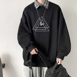 BONSIR  -  Casual Geometric Printed Hoodies Men's Clothing Stylish Basic Autumn Winter Fleece Young Style O-Neck Long Sleeve Sweatshirts