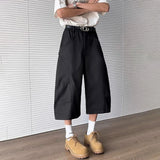 BONSIR  -  Mens Cropped Trousers Deconstructed Plain Casual Pants Streetwear Fashion Youth Campus Wide-Leg Shorts Men'S Clothing 2025 New