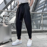 Bonsir Summer Elastic Waist Drape Suit Pants Men Business Office Casual Pants Male Fashion Loose Social Party Formal Trousers