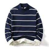 BONSIR  -  Fashion Pullover Navy Black Striped Knitted Sweater Men Women's Autumn Winter Round Neck Casual Korean Trend Cotton Clothing