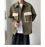 BONSIR  -  Men Casual Loose Retro Shirt Color Block Long Sleeve Patchwork Design Trendy Coat