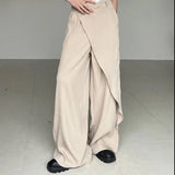 BONSIR  -  Vintage Niche Yamamoto Side Pleated Patchwork High Waist Large Size Wide Legs Solid Color Asymmetrical All-match Casual Mop Pant