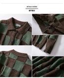 BONSIR  -  Autumn Winter New Fashion Men's Casual Trendy Turn-down Collar Long Sleeve Single-breasted Loose Plaid Knitted Sweater Coats