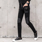 Bonsir New Riding Leather Pant Fashion Zipper Desgin Slim Fit Faux Leather Pants High Quality Men Casual Skinny Pants Streetwear