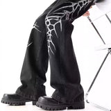 Bonsir Hip-Hop Street Niche Loose Straight Y2k Jeans Mens American High Street Fashion Trend Leisure Heavy Embroidery Flared Trousers