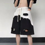 Bonsir Mens Contrast Color Ripped Patchwork Shorts Daily Casual Versatile Breathable Comfortable Workwear Shorts Men's Clothing