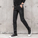 Bonsir New Riding Leather Pant Fashion Zipper Desgin Slim Fit Faux Leather Pants High Quality Men Casual Skinny Pants Streetwear