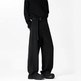 BONSIR  - Grey Belt Suit Pants Men Fashion Society Mens Black Dress Pants Korean Loose Wide Leg Pants Mens Office Formal Trousers M-3XL