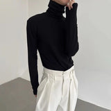 Bonsir Mens Casual Slim Shirt 2024 Spring New Genderless Fashion Shaping Solid Color High Collar Harajuku Bottoming T-Shirt Unisex