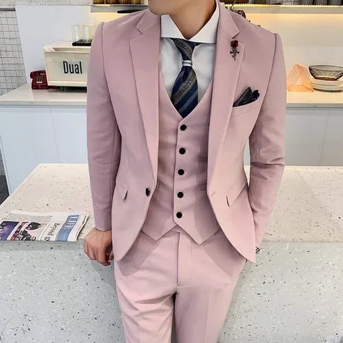 Bonsir (Jacket +Vest+Pants) New Mens Wedding Suits Groom Solid Color Formal Office Business Slim Fit Suit Tuxedos 3-Pieces Set