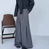 BONSIR  -  Mens Trousers Belted Pleated Casual Pants Streetwear Fashion Niche Summer Youth Campus Wide Leg Pants Men'S Clothing 2025 New