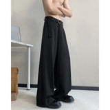 BONSIR  -  Black Belt Suit Pants Men Fashion Society Mens Dress Pants Korean Loose Wide Leg Pants Mens Office Formal Trousers Plus Size