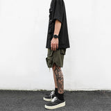 Bonsir Mens Clothing Summer New Fashion Street Retro Army Green Drawstring Functional Pocket Loose Casual Cargo Shorts for Men