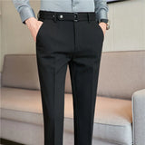 Bonsir Dark stripe Men Formal Trousers 2024 New Fashion Belt Design Man Dress Pants Simple Slim Business Casual Suit Pant Plus Size 38