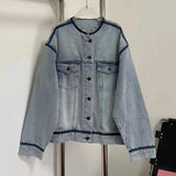Bonsir Mens Denim Jacket Casual Raw Edge Jacket Streetwear Niche Personality Trend Temperament Long Sleeve Jacket Men'S Clothing 2024