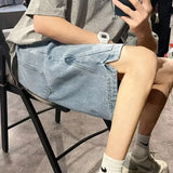 Bonsir Trendy Brand Men's Denim Shorts Loose Fit Summer Thin Straight Leg Mid Waist Casual Streetwear