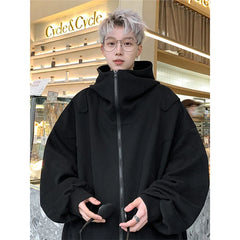 Bonsir Solid color cardigan hoodie men's spring autumn new style high-end American casual loose hooded jacket