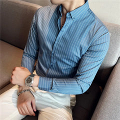 Bonsir Autumn New High Quality Striped Shirts Men Luxury Slim Fit Business Casual Shirt Formal Men Long Sleeve Party Prom Clothing