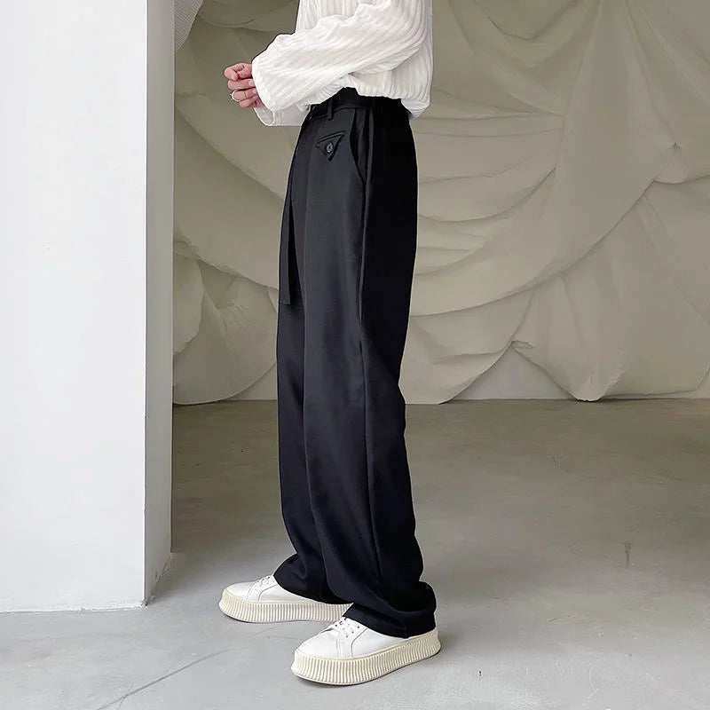 Bonsir -  Korean Menswear Fashion Sold Color Trousers Men's New Loose Mid Waist Straight Wide Leg Mopping Long Pants Tide Autumn