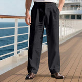 BONSIR  -  New American Style Business Men Suit Pants Light Luxury Leisure Linen Straight Pants Urban Fashion High Quality Loose Trousers
