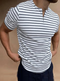 BONSIR  -  Casual Mens Striped T-shirts Summer Slim Fit Short Sleeve Pullover Tops New Fashion Zipper O-Neck Tee Shirts Men Streetwear