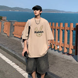 BONSIR  -  Summer Cartoon Rabbit Pattern T-shirt Men Women Casual Short Sleeve Tshirts High Street Cotton T-shirt Men Oversized T Shirts