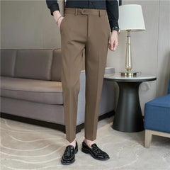 BONSIR  -  New Fashion Men's Pencil Pants Slim Fit Stretch Trousers Solid Korean Style Handsome Wedding Business Work Casual Suit Pant