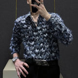 Bonsir Mens Shirt Butterfly Raw Edge Fringe Shirt Autumn Streetwear Niche Campus Performance Casual Long Sleeve Top Men'S Clothing