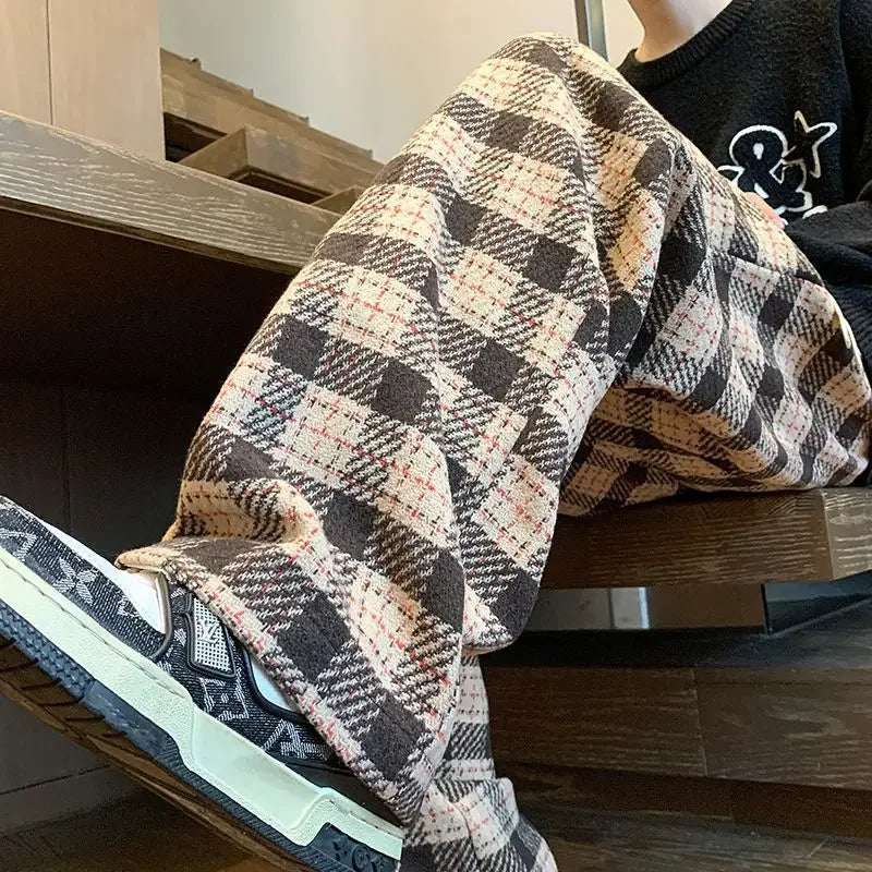 Bonsir Green Plaid Pants Men Harajuku Winter Wide Leg Checked Trousers Male Oversize Big Size Casual Sweatpants Streetwear 8XL