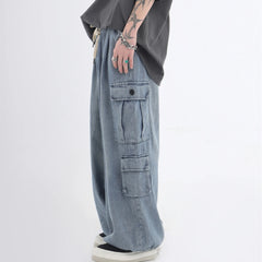 Bonsir Baggy Cargo Jeans Men Oversize Wide Leg Denim Trousers Male Cargo Pants Japanese Casual Loose Streetwear Hip Hop