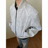 BONSIR  -  Spring and Autumn American style small fragrance knitted short thick floral men's baseball collar jacket silhouette jacket