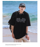 BONSIR  -  Foaming Printing T Shirt Men Women American Retro Loose Summer Casual Letter Print Tee Street Sports Round Neck Half Sleeve Tops