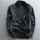 BONSIR  -  Business Daily Light Grey M-2XL White Black Dark Gray Shirt Mandarin Collar Mens Slim Fit Business Long Sleeve