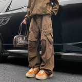 BONSIR  -  Autumn Big Pocket Men's Cargo Pants Japanese Y2k Harajuku Loose Straight Wide Leg Trousers Baggy Pants Man Hip Hop Sweatpants